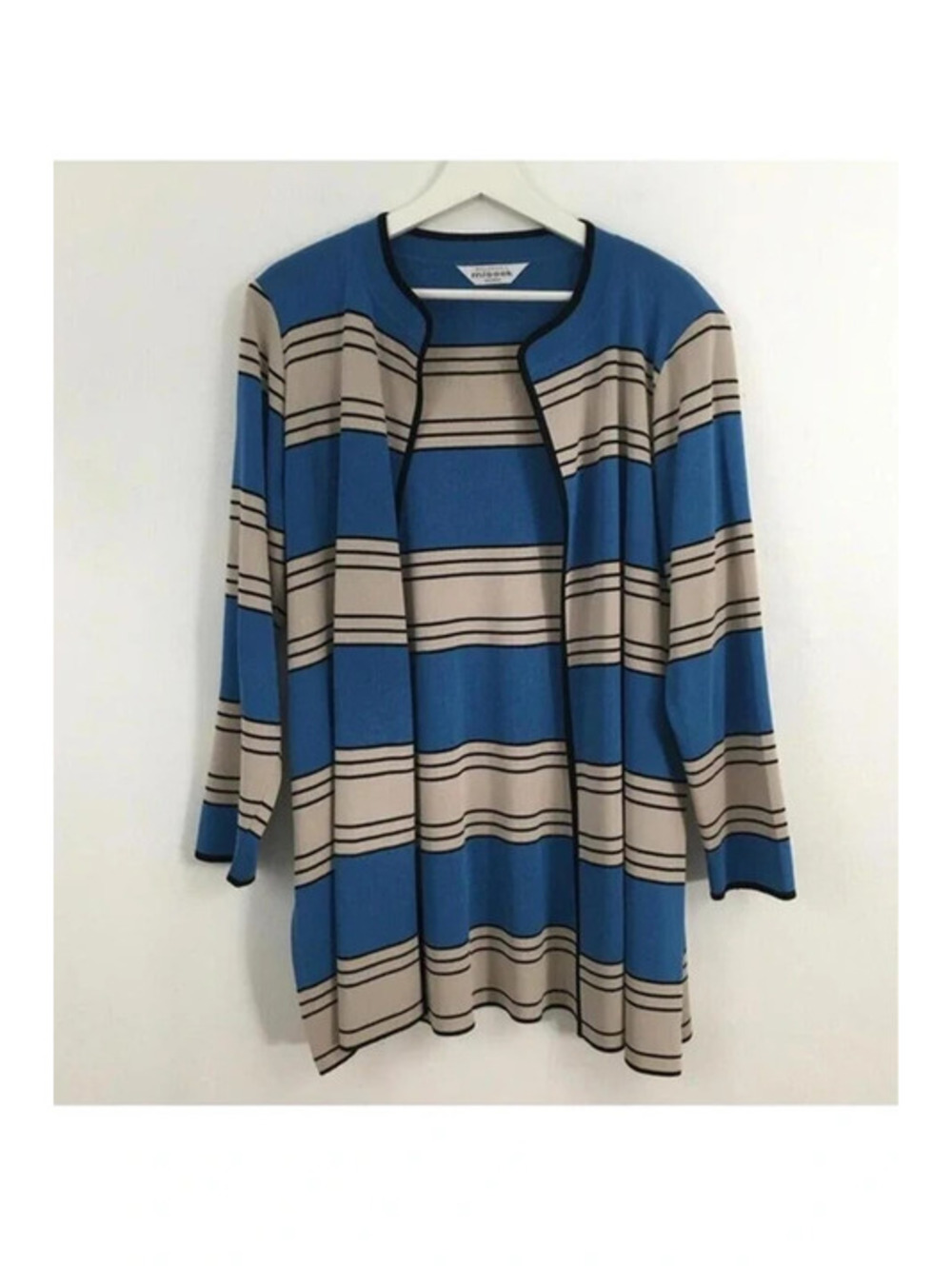 Misook Women's Striped Open front Cardigan Size L